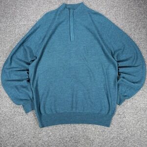 Peter Millar 100% Merino Wool Quarter Zip Sweater XL Teal Blue Mock Neck Knit